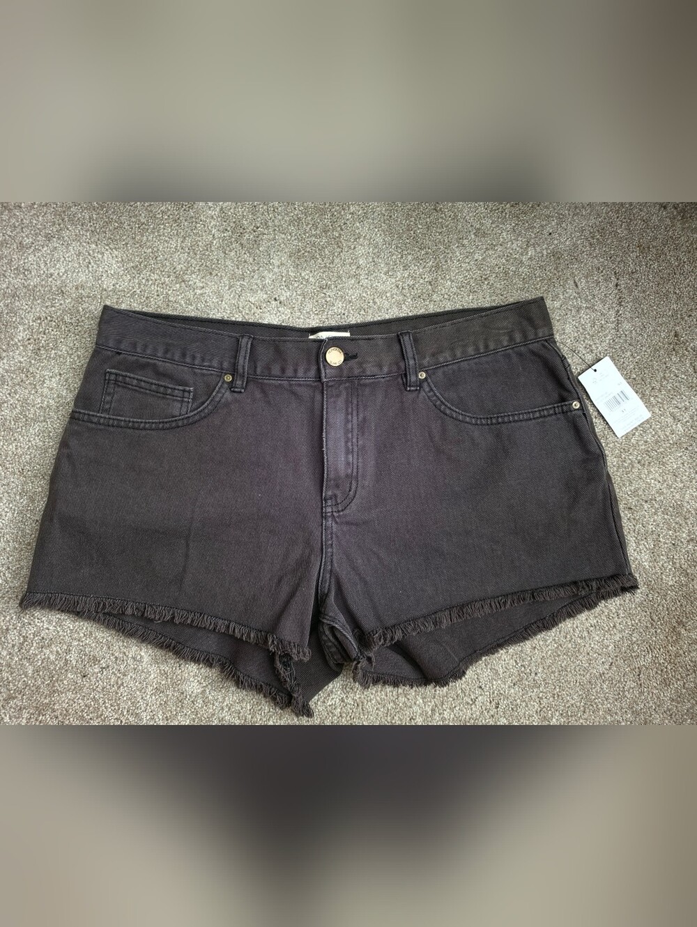 High-Rise Black Denim Cutoff Shorts with Frayed Hem